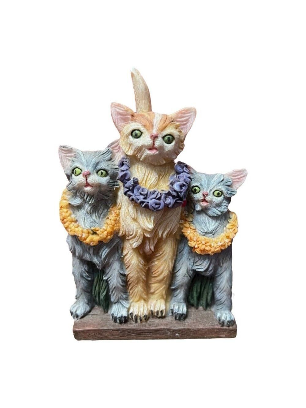 VTG ENESCO WHIMSICAL DECORATIVE CHARMING CATS & KITTEN FIGURINE W FLORAL ACCENTS